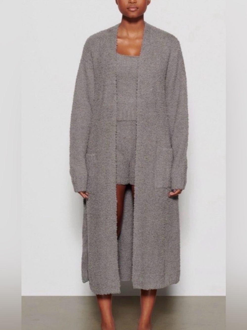 SKIMS Cozy Knit Bouclé Robe Smoke Gray XXS/XS Lounge Cardigan